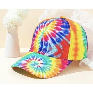Rainbow colored baseball cap hat tie dye graffiti women’s adult strap back
